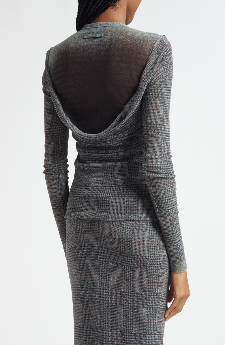 Jean Paul Gaultier The Prince of Wales Plaid Tulle Top, Alternate, color, Light Grey/ Vanilla/ Red