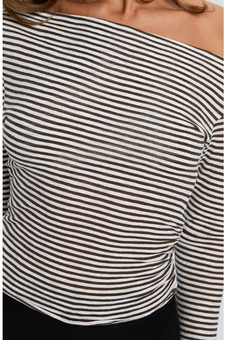 Synergies Stripe One-Shoulder Top, Alternate, color, BROWN / WHITE STRIPE