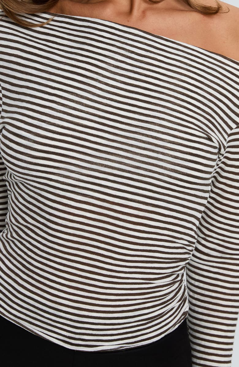 Princess Polly Synergies Stripe One-Shoulder Top, Alternate, color, Brown / White Stripe
