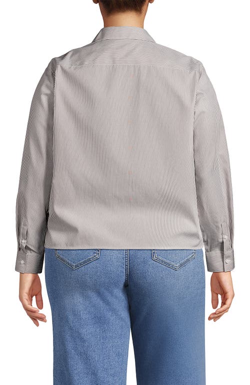 Lands' End Plus Size No Iron Boxy Cropped Shirt In Dark Jute Brown Mini Stripe