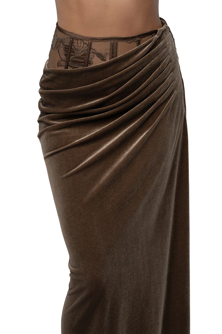 Velvet & Lace Maxi Skirt, Alternate, color, BROWN