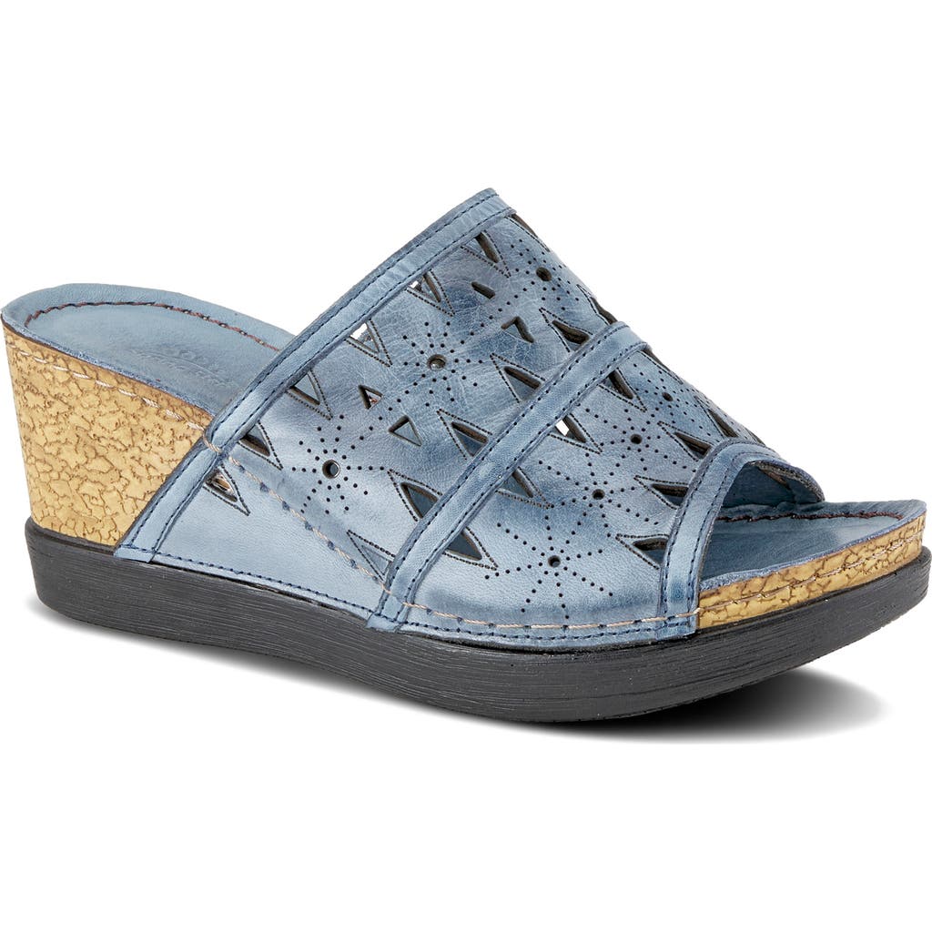 Spring Step Fusa Wedge Slide Sandal In Blue