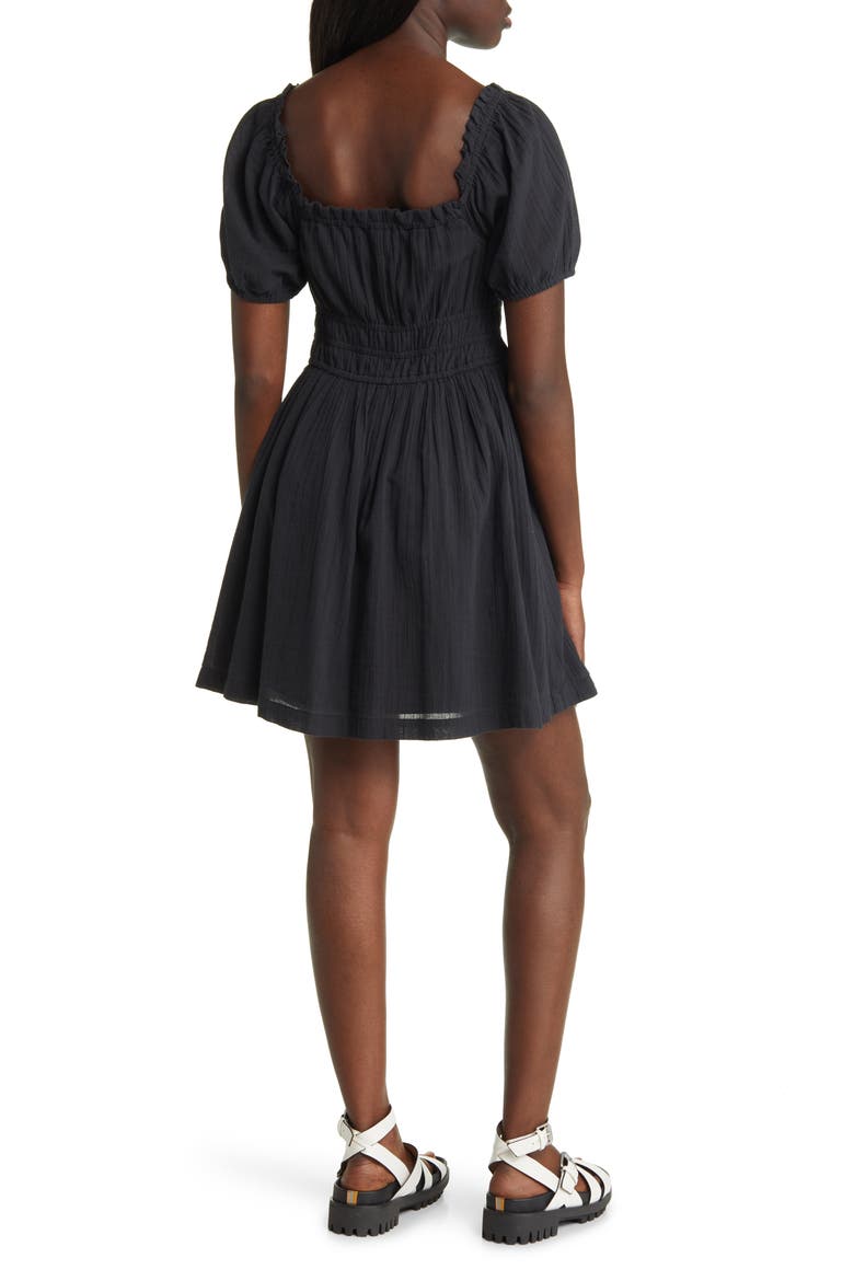 Shirred Puff Sleeve Prairie Dress, Alternate, color, BLACK JET