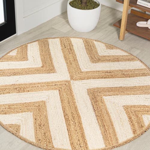 Jonathan Y Piper Two-tone Chevron Round Jute Round Area Rug In Cream/natural