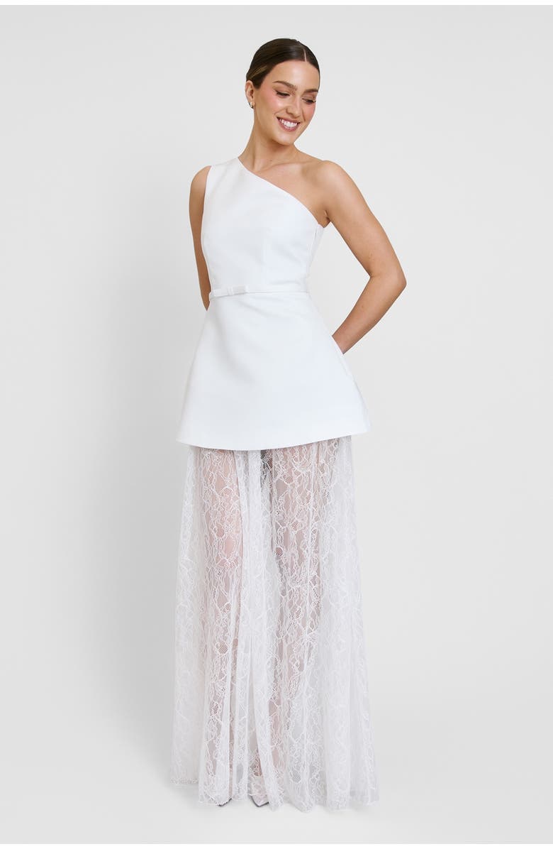 Six Stories One Shoulder Satin Lace Skirt Dress, Main, color, White