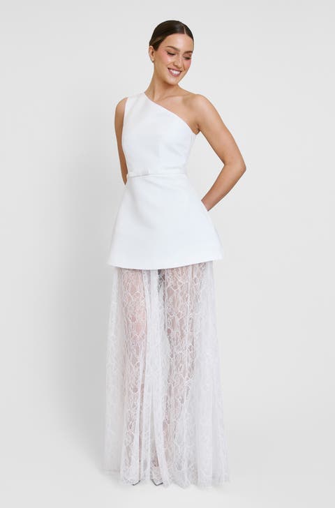 One Shoulder Satin Lace Skirt Dress