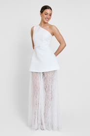 Six Stories One Shoulder Satin Lace Skirt Dress