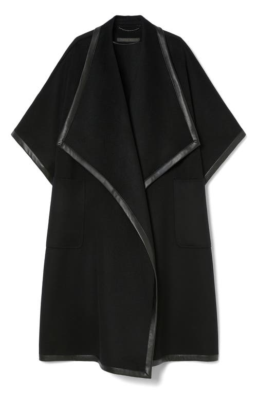 Marina Rinaldi Ortica Faux Leather & Virgin Wool Poncho In Black