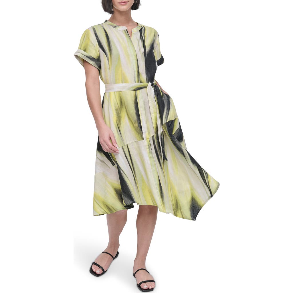 DKNY DKNY PRINT TIE WAIST LINEN MIDI DRESS