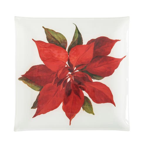Poinsettia Christmas Slump Glass Decorative Platter