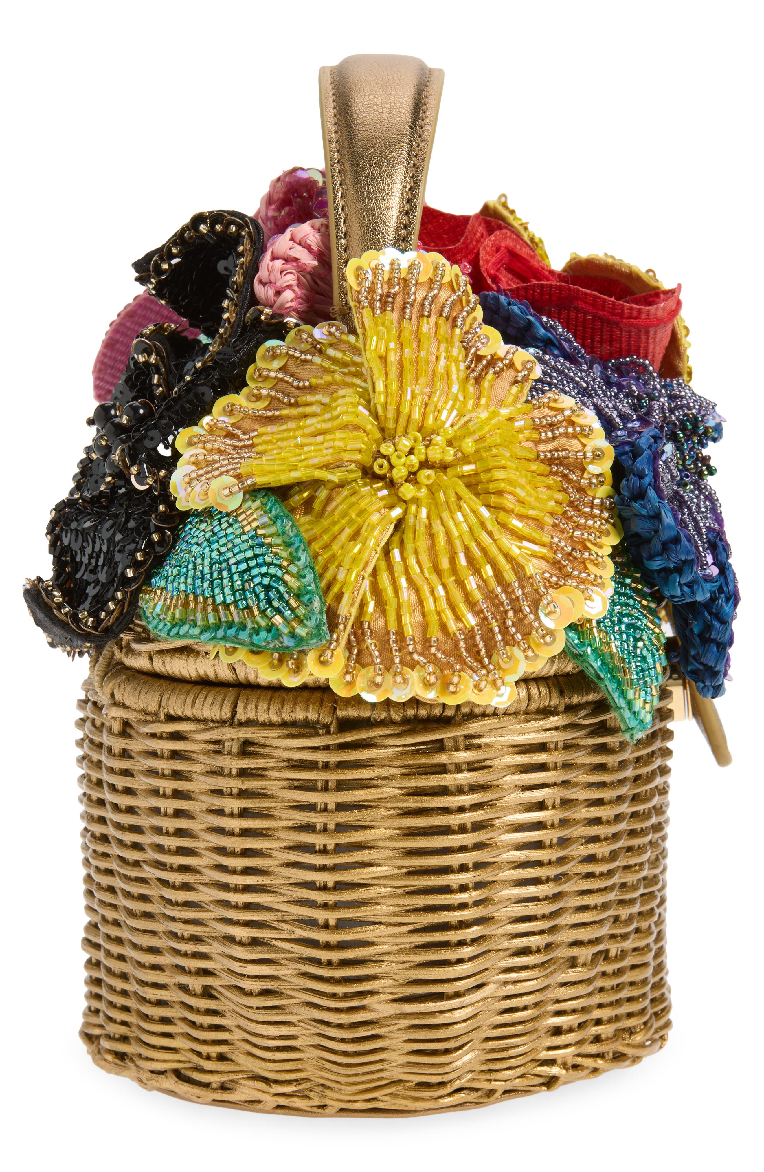 JUDITH LEIBER COUTURE Dorothy Basket Flower Bouquet Woven Rattan Top Handle Bag, Alternate, color, Champagne Champagne