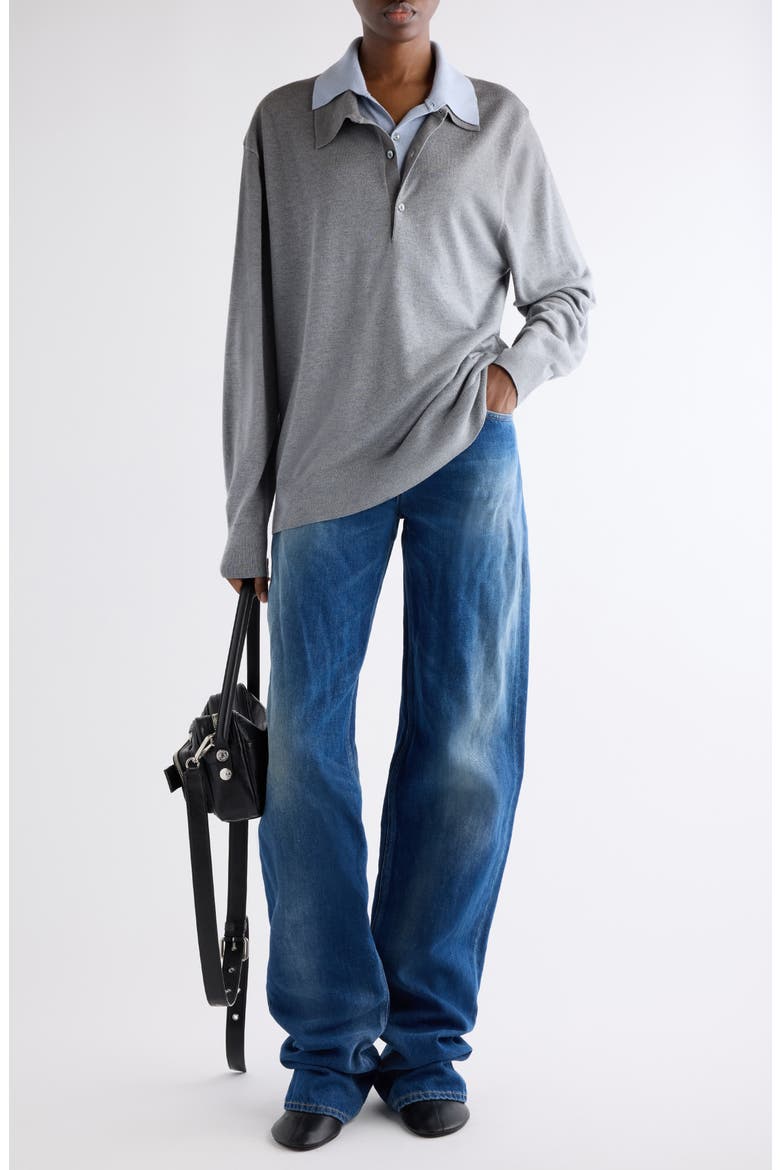 Koyat Layered Silk, Wool & Cashmere Polo Sweater, Alternate, color, SKY BLUE/ LIGHT GREY MELANGE
