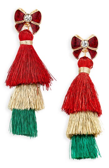 Leith Tassel Linear Earrings In Red