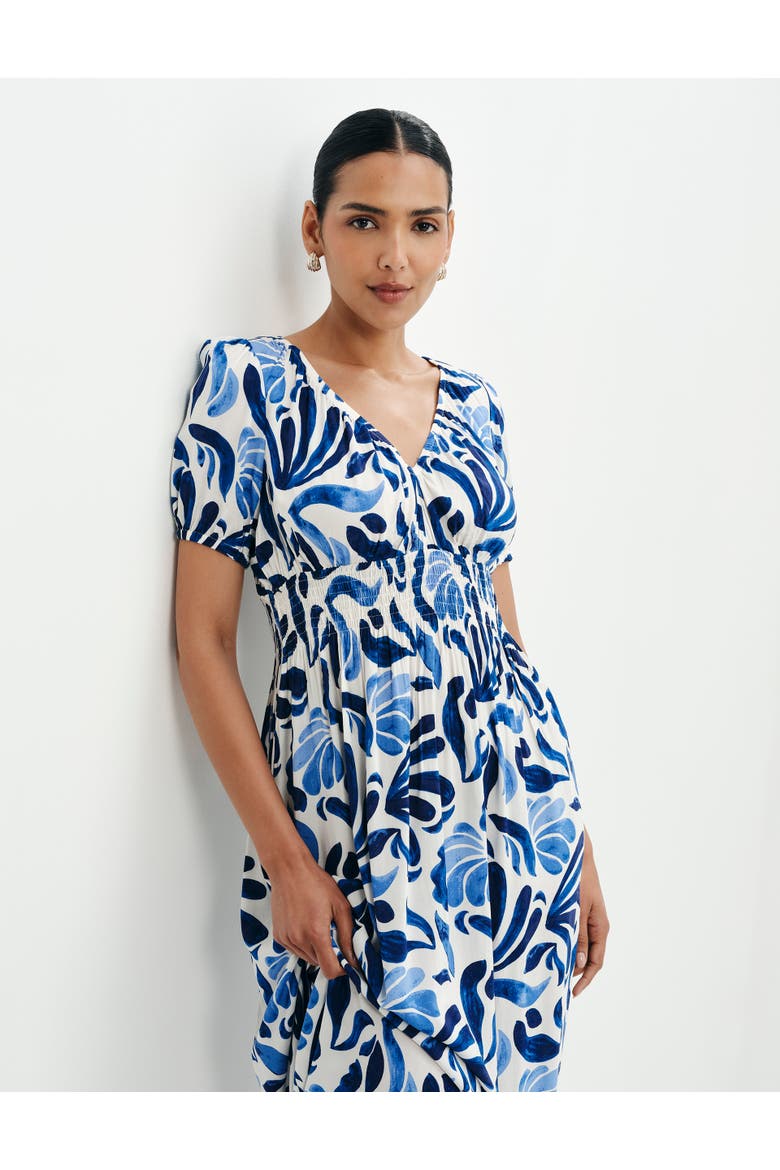 Dolly V-Neck Midi Dress, Alternate, color, Blue Abstract