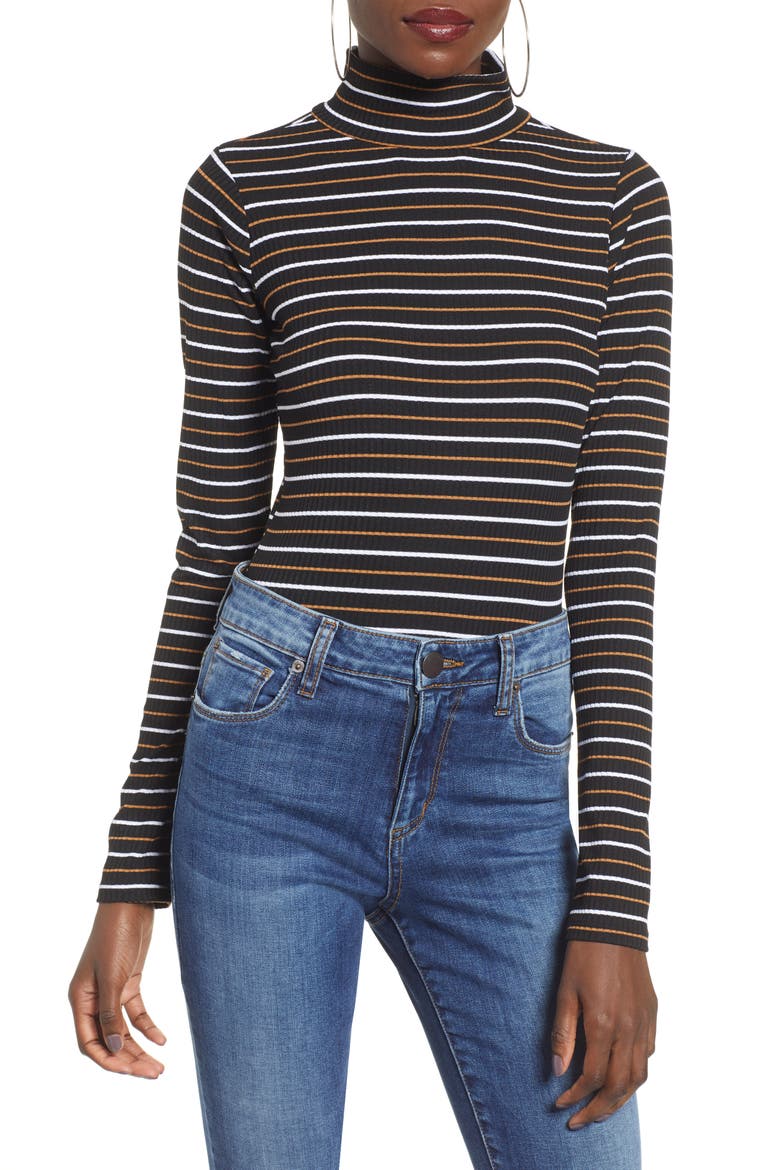 Mock Neck Bodysuit, Main, color, BLACK NAOMI STRIPE
