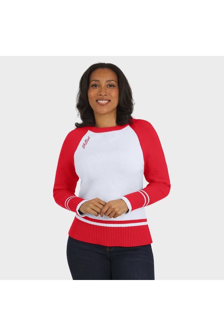 Women's WEAR by Erin Andrews White Philadelphia Phillies Colorblock Raglan Sweater, Alternate, color, White