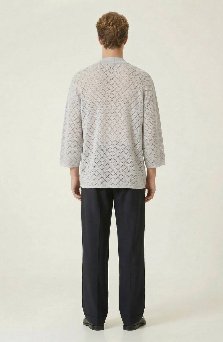 Modenaire Textured Open Collar Knit Polo Top, Alternate, color, Light Grey