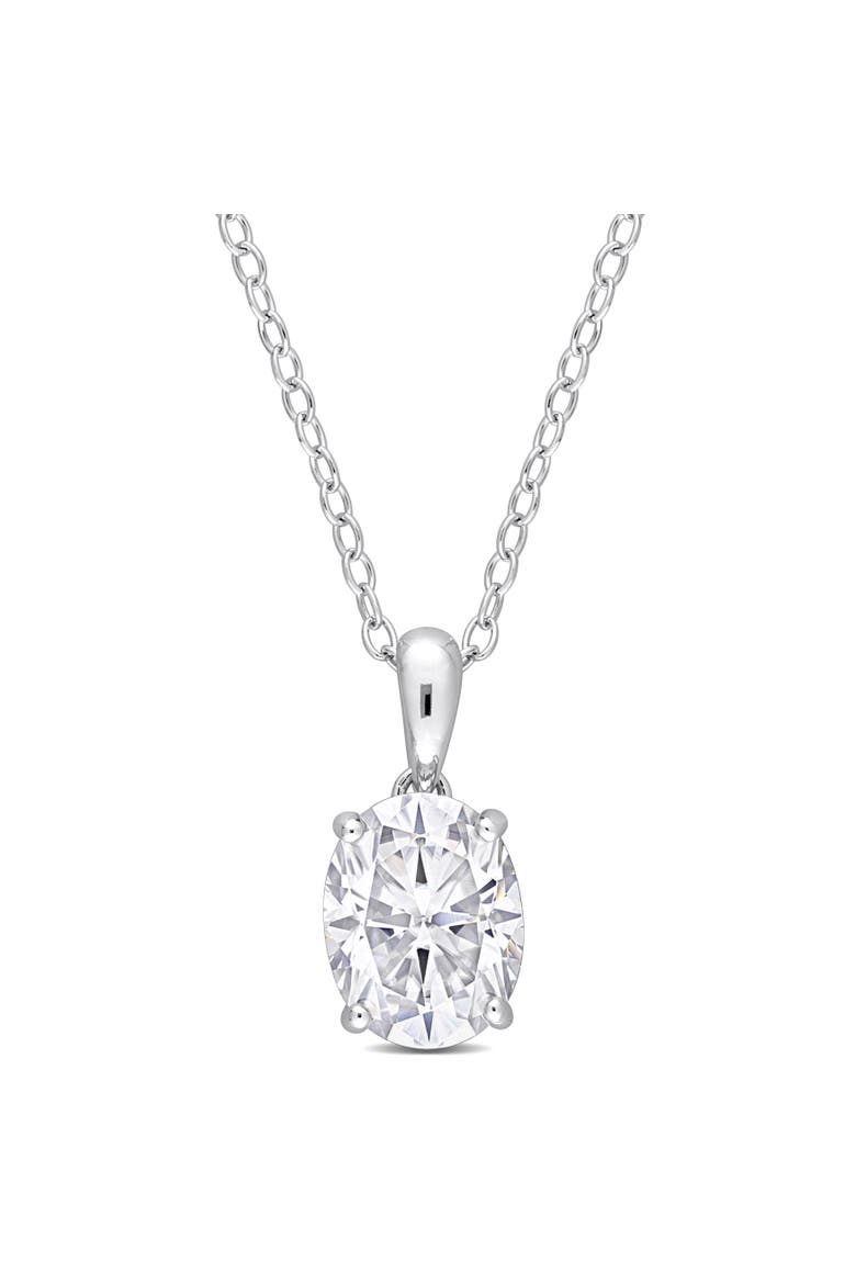 Moissanite Solitaire Oval Necklace, Main, color, Sterling Silver