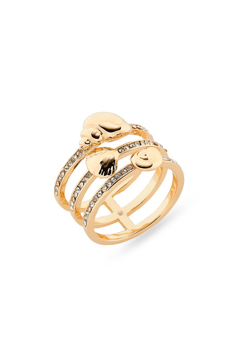 Cubic Zirconia Wave Triple Band Ring, Main, color, CLEAR- GOLD