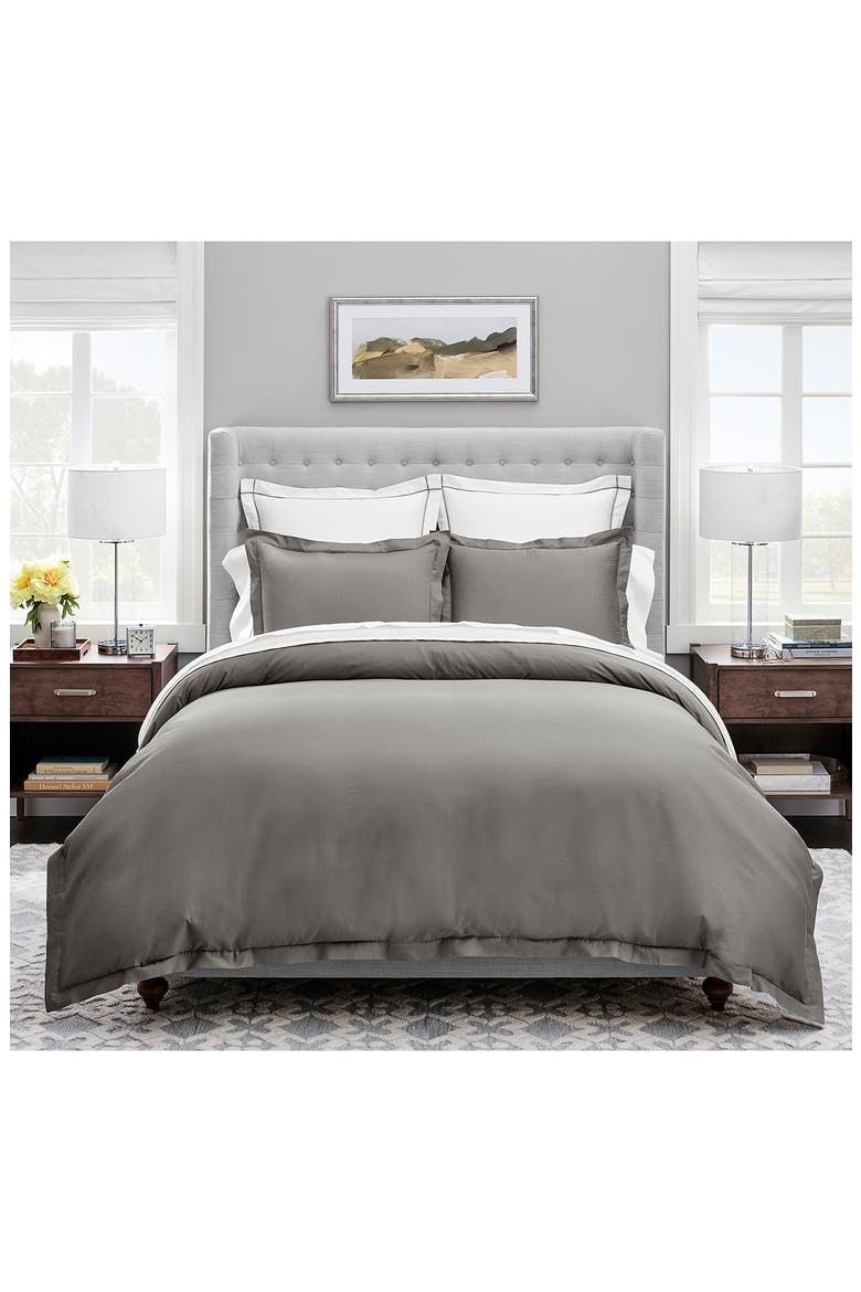 Signature Hemmed Duvet Set, Alternate, color, STONE