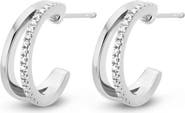 DPT Antwerp Duo Diamond Earrings |  16 natural diamonds | 925 Sterling Silver | Earrings | Hoop | White Rhodium
