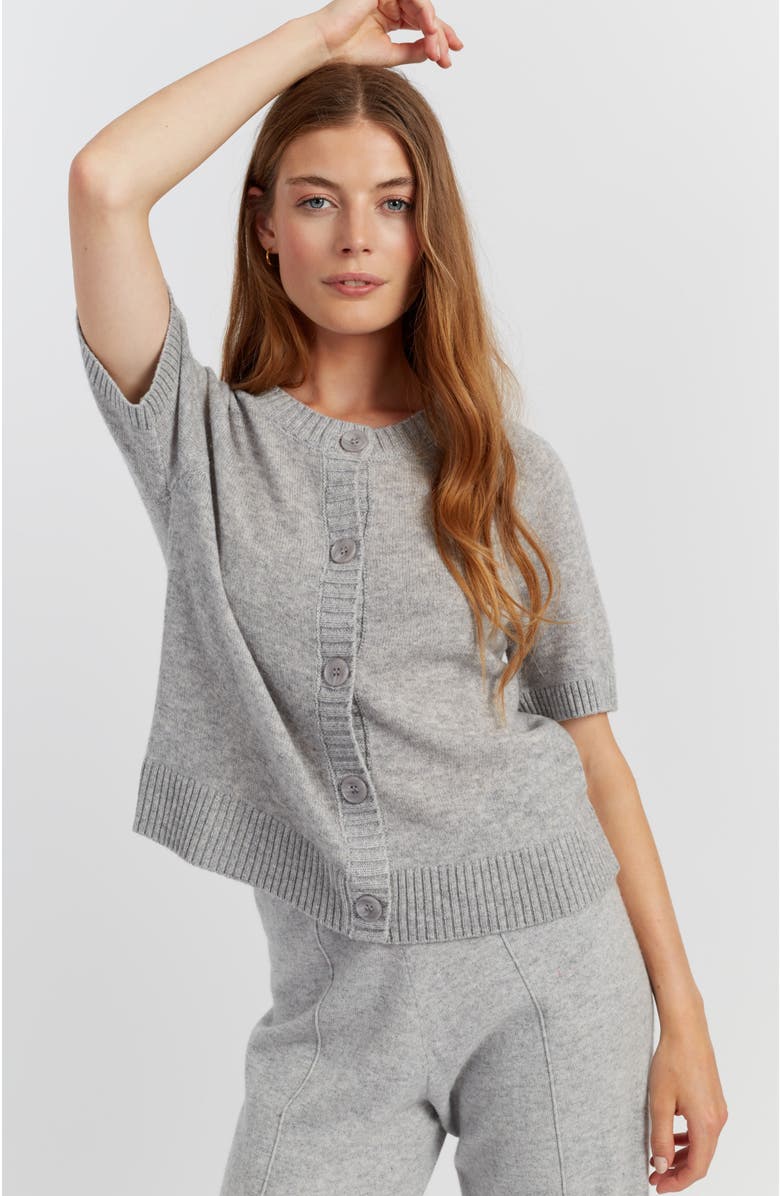 Chinti & Parker Lightweight Wool-Cashmere Button-Front Tee, Alternate, color, Light Grey