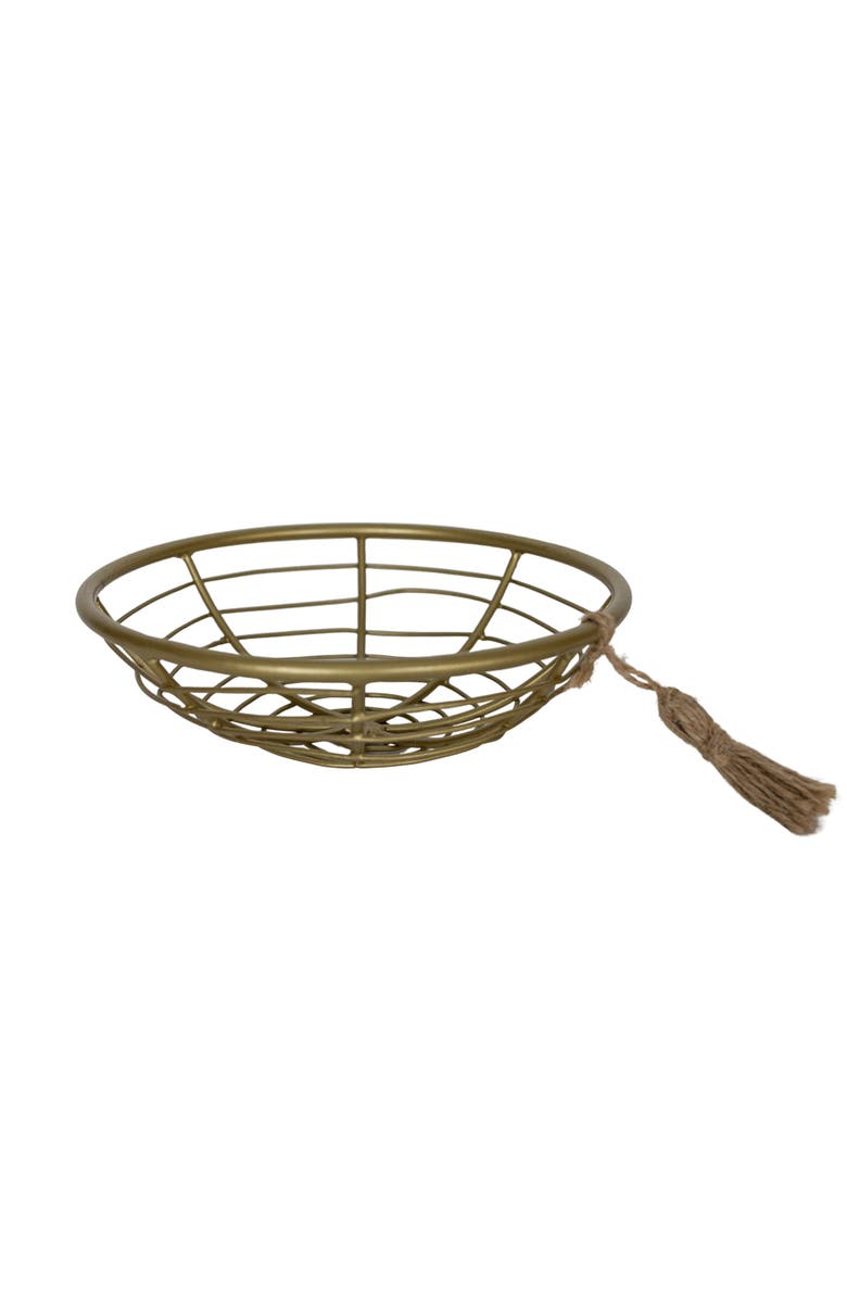Foreside Home and Garden Trinket Tray Brass Metal with Jute Tassel, Main, color, Gold