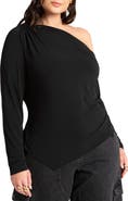 ELOQUII Ruched One-Shoulder Long Sleeve Knit Top