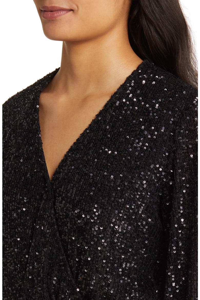 Sequin Long Sleeve Midi Dress, Alternate, color, ANNE BLACK