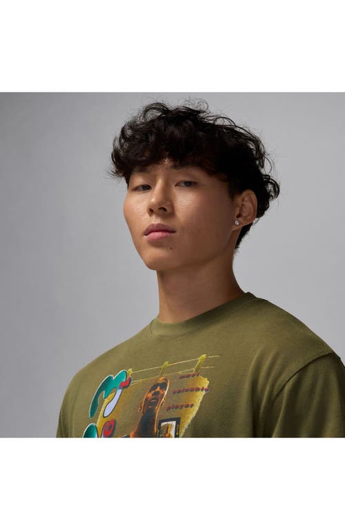 Shop Jordan Retro Cotton Graphic T-shirt In Medium Olive/black