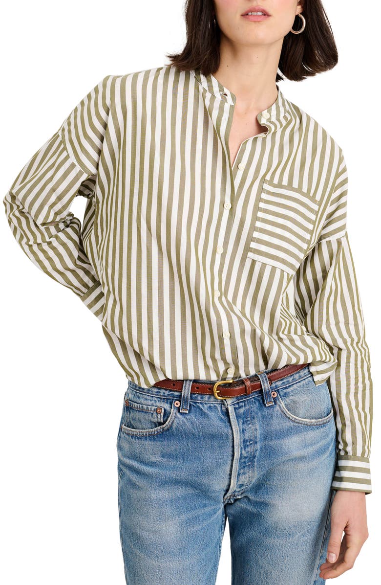 Alex Mill Mixed Stripe Band Collar Button-Up Shirt, Main, color,