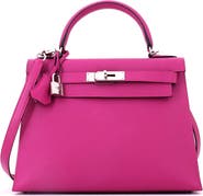 Pre-Owned Hermes Kelly Handbag Pink Epsom with Palladium Hardware 28