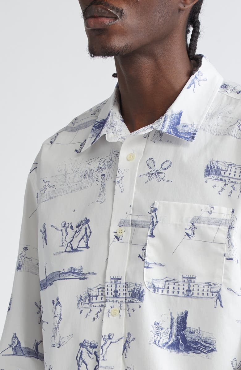 PALMES Tennis Print Cotton Poplin Button-Up Shirt, Alternate, color, White