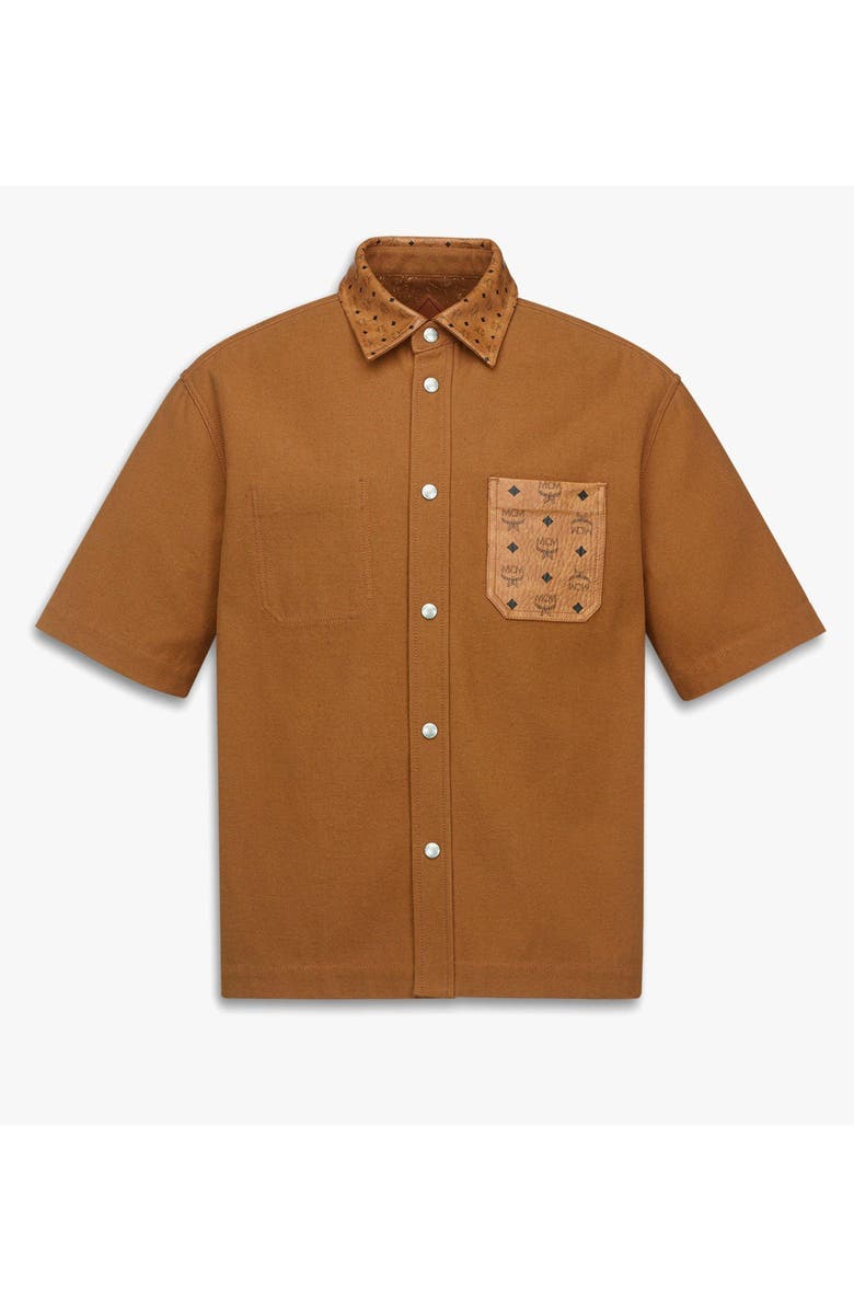 MCM Shirt in Cotton and Monogram Print Leather, Main, color, Cognac