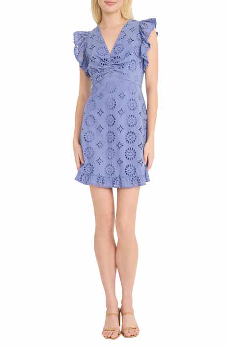 Donna Morgan Ruffle Embroidered Eyelet Cotton Minidress