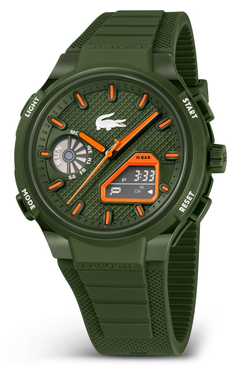 Lacoste LC33 Silicone Strap Watch, 45mm, Alternate, color, Khaki