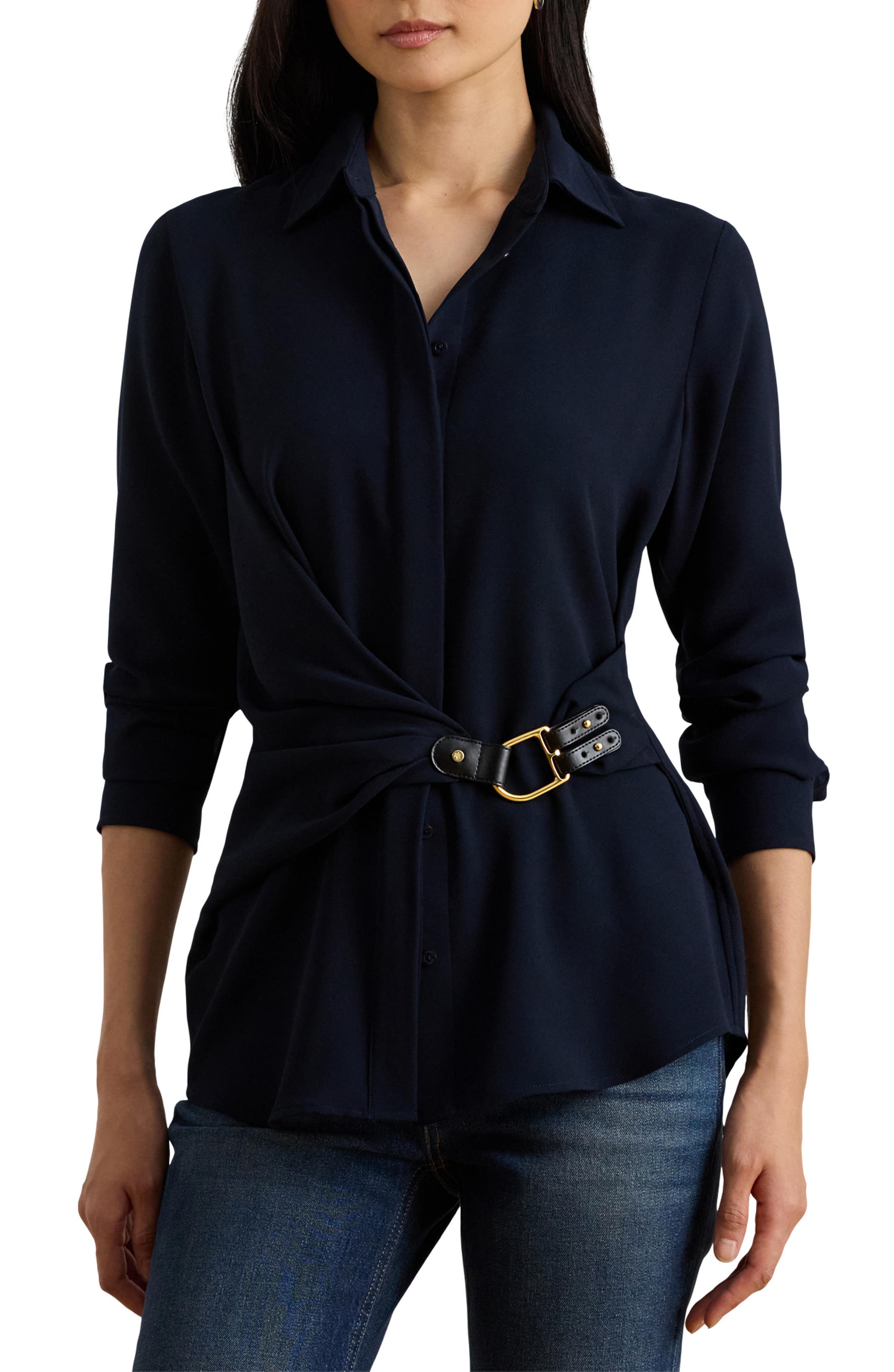 Lauren Ralph Lauren Buckle Trim Georgette Blouse
