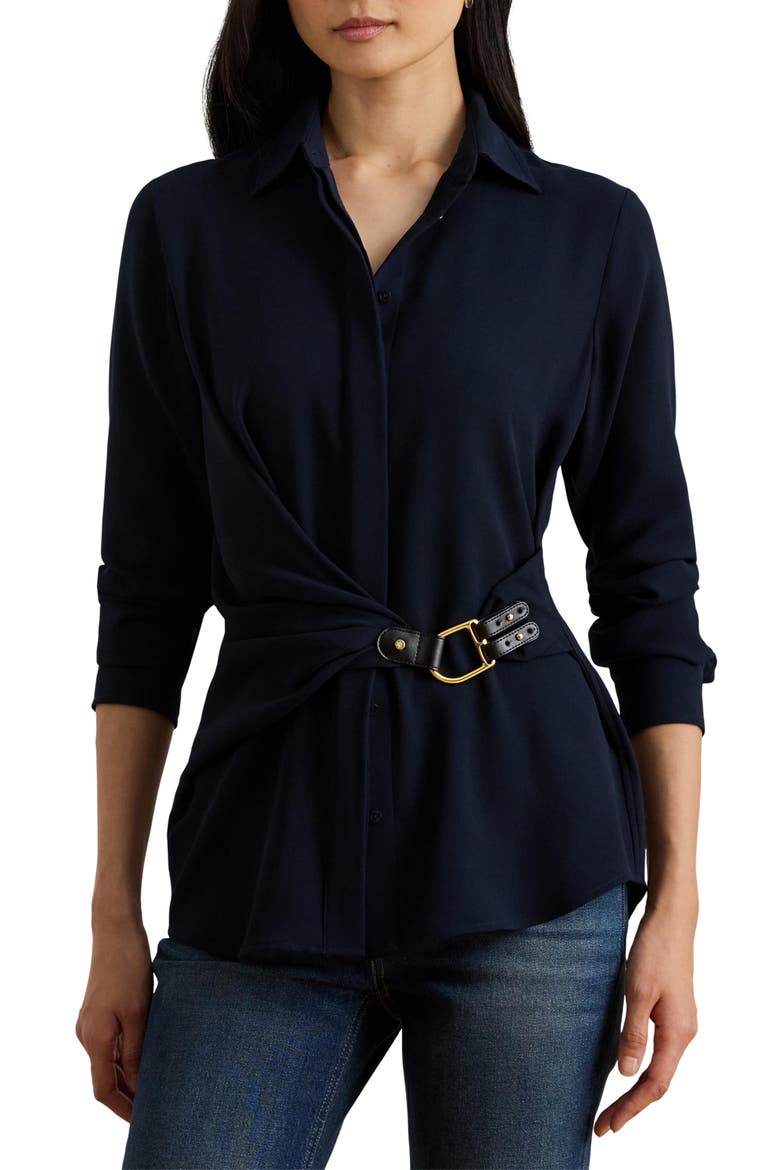 Buckle Trim Georgette Blouse, Main, color, LAUREN NAVY