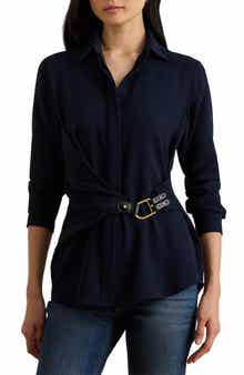 Lauren Ralph Lauren Buckle Trim Georgette Blouse
