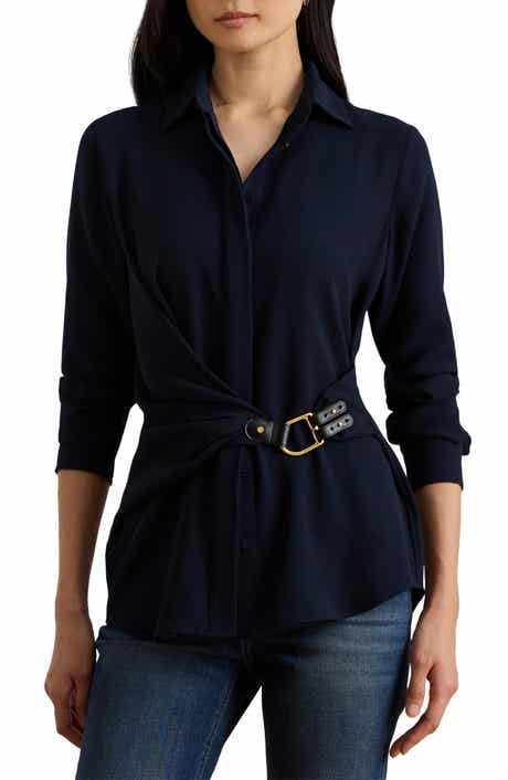 Lauren Ralph Lauren Buckle Trim Georgette Blouse