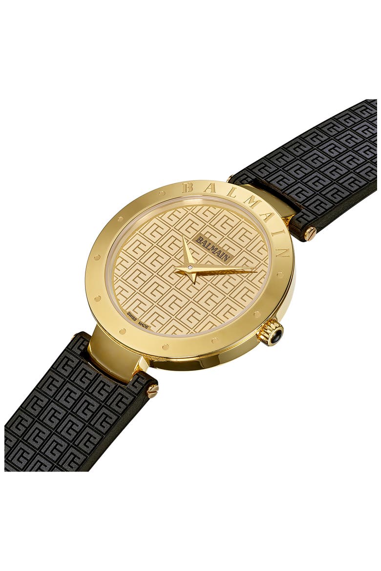 Balmainia Rubber Strap Watch, 33mm, Alternate, color, YELLOW GOLD PVD COATING