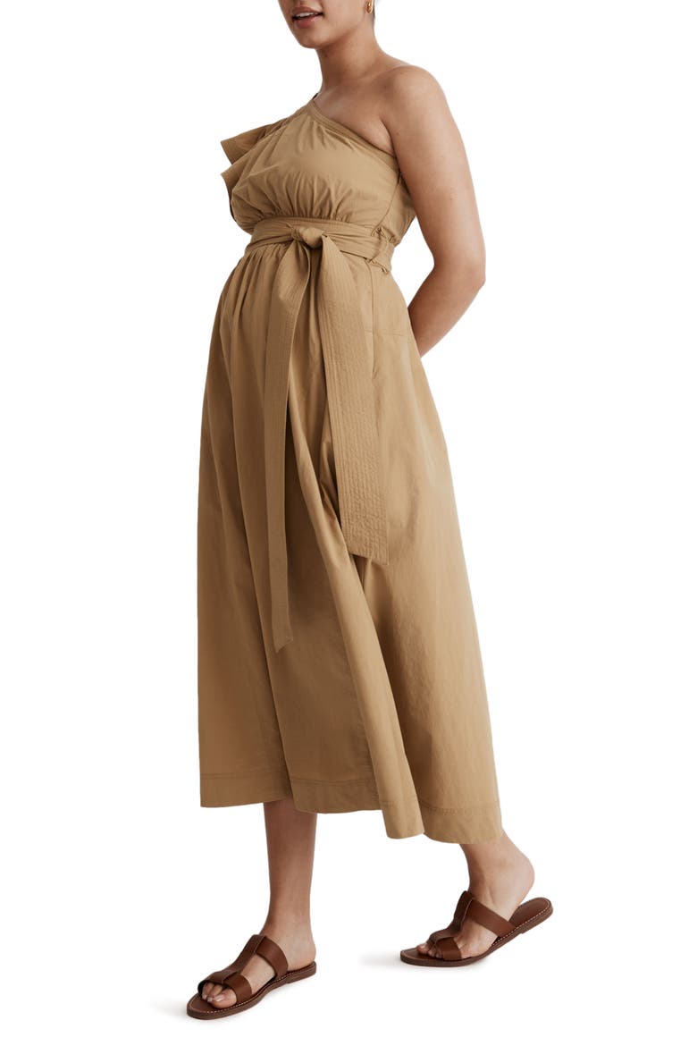Ruffled One-Shoulder Midi Dress, Alternate, color, OLIVE SURPLUS