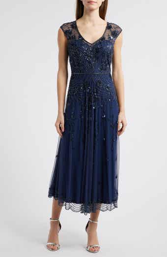 Pisarro Nights Beaded Sleeveless Chiffon Evening Dress