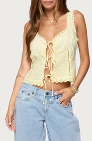 EDIKTED Fiore Eyelet Tie Front Tank