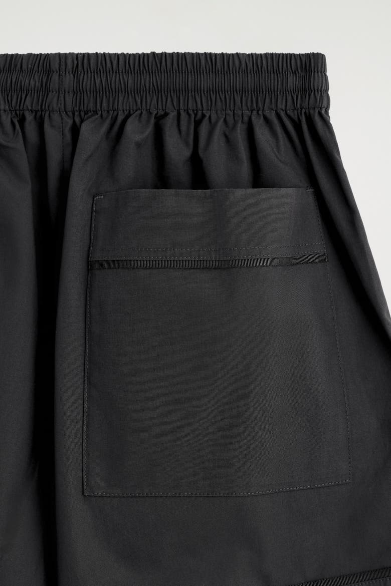 Elasticated Grosgrain-detail Cotton Shorts, Alternate, color, BLACK