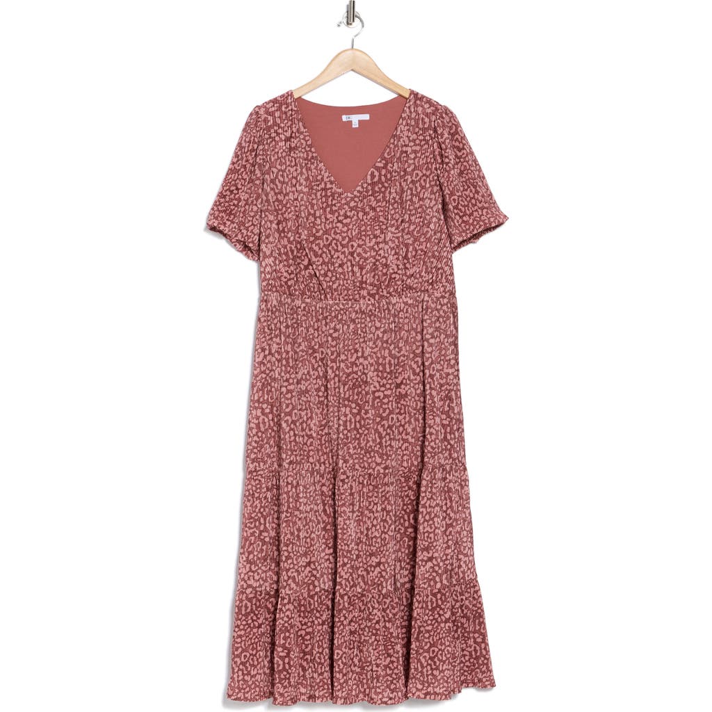 Dr2 By Daniel Rainn Leopard Print Short Sleeve Plissé Maxi Dress In Rhubarb