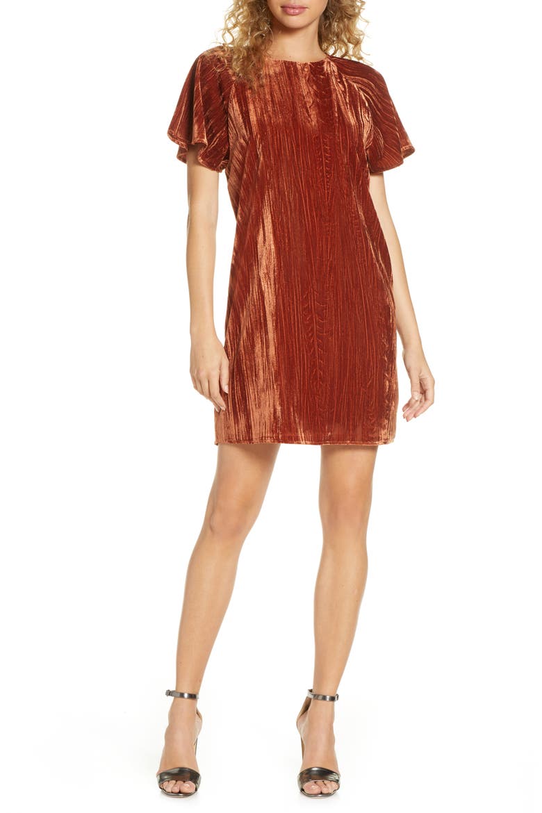 Velvet Shift Dress, Main, color, CINNAMON VELVET