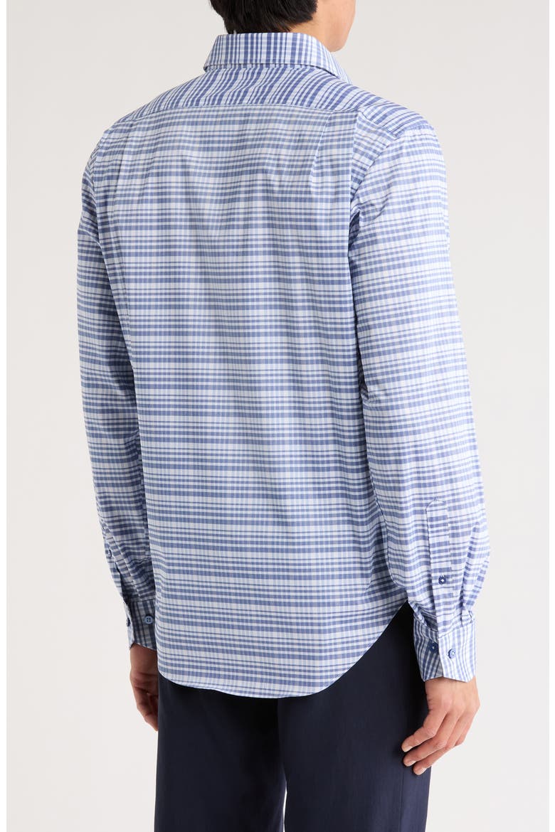 Trim Fit Plaid Cotton Blend Dress Shirt, Alternate, color, NAVY