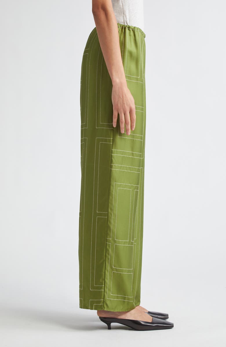 TOTEME Monogram Embroidered Silk Pants, Alternate, color, Laurel