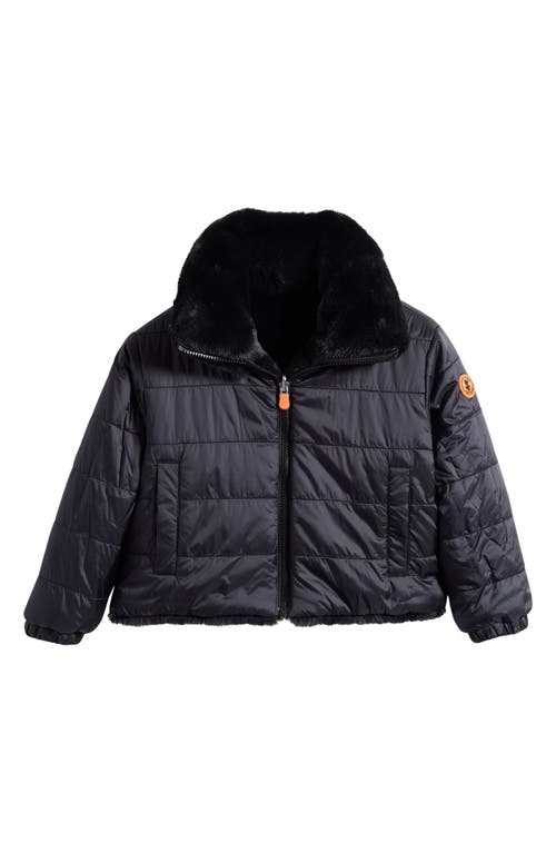 Save The Duck Kids' Ceri Reversible Faux Fur Puffer Jacket In Black